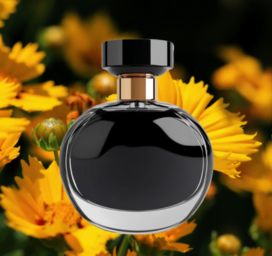 Midnight Spice perfume bottle with black cap and gold label on a dark background